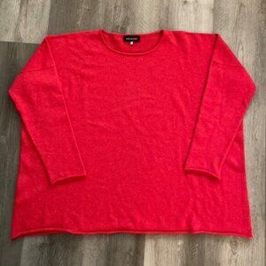Eskandar 100% Cashmere Knit Sweater One Size OS Pink Red Rolled Hems Designer
